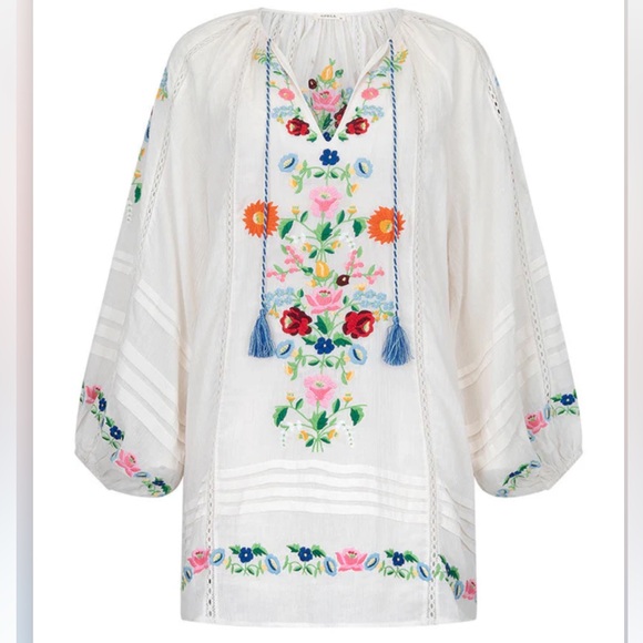 NWT Spell Florapaloosa Embroidered Tunic Dress Size Small White - Picture 4 of 12